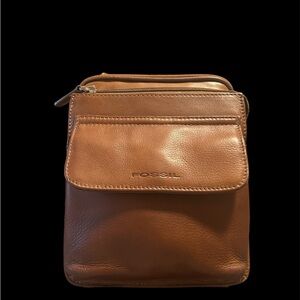 VTG Fossil Women's Brown Leather Messenger Crossbody Shoulder Bag Adjustable